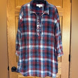 Vintage Havana Plaid Flannel Dress Size Large 100% Cotton